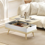 Homcom Liftable Coffee Table with 3 Hidden Storage Compartments and Wooden Legs 100X79X54 cm Natural and White