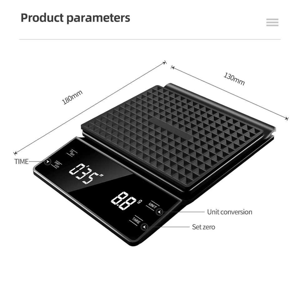 3kg/0.1g Coffee Scale with Timer Kitchen Tools Digital Multifunction Weighing Scale Pour Over Drip Espresso Scale LCD Display