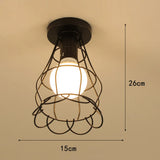 Vintage Ceiling Light Flush Mount Black Iron Lampshade Industrial E27 Pendant Light Grid Cage Bedroom Kitchen Living Room Coffee