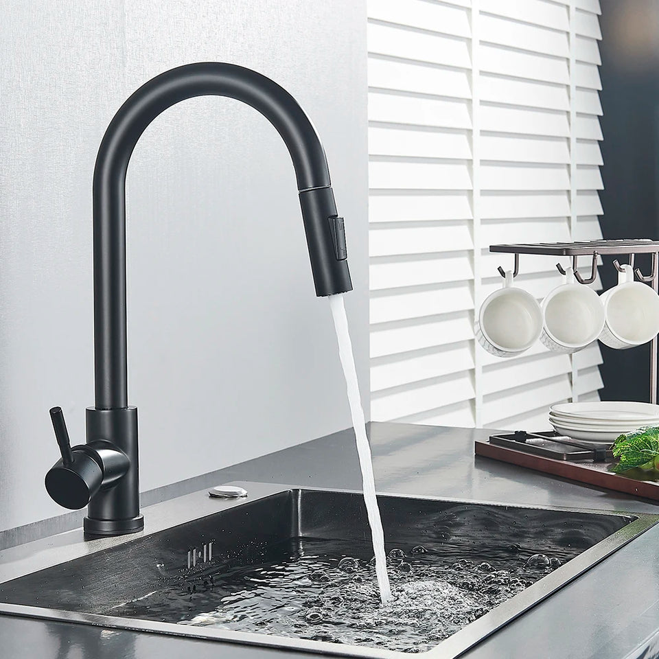 Black Pull Out Sensor Kitchen Faucet Touch Control Faucet 2 Function Mixer For Sink Tap Sprayer Single Handle Mixer Tap