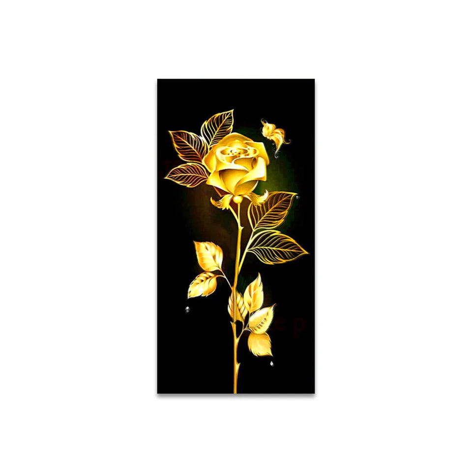 Abstract Golden Leaves and Flower Tree Oil Painting on Canvas Posters and Prints Wall Art Pictures for Living Room Cuadros Decor