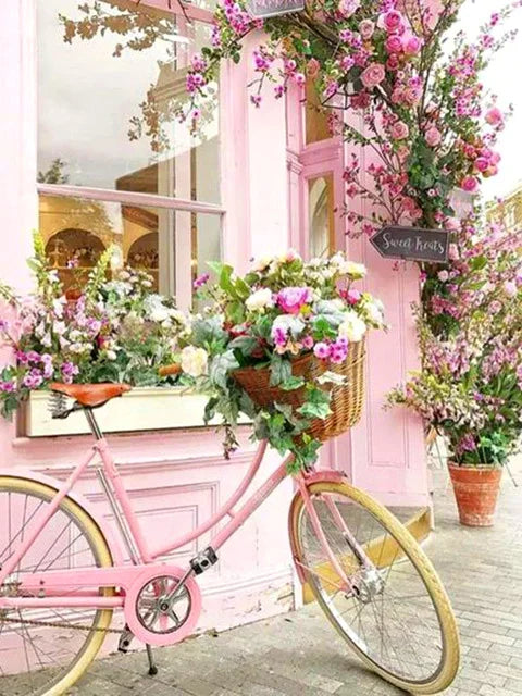 HOMFUN Diamond Painting Full Square/Round Drill 5D DIY "Rose flower car Tower" Daimond Embroidery Rhinestone Cross Stitch Decor