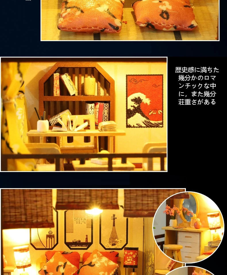 Newest DIY Wooden Dollhouse Japanese Architecture Doll Houses Mininatures with Furniture Toys for Children Friend Birthday Gift