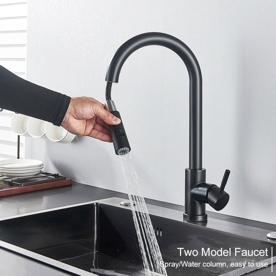 Black Pull Out Sensor Kitchen Faucet Touch Control Faucet 2 Function Mixer For Sink Tap Sprayer Single Handle Mixer Tap