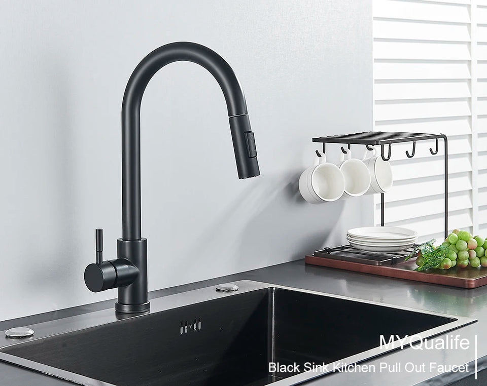 Black Pull Out Sensor Kitchen Faucet Touch Control Faucet 2 Function Mixer For Sink Tap Sprayer Single Handle Mixer Tap