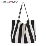 2023 Fashion Ladies Classic Striped Canvas Handbag Large Capacity Shoulder Bag For Female Simple Beach Casual Totes Shopping Bag