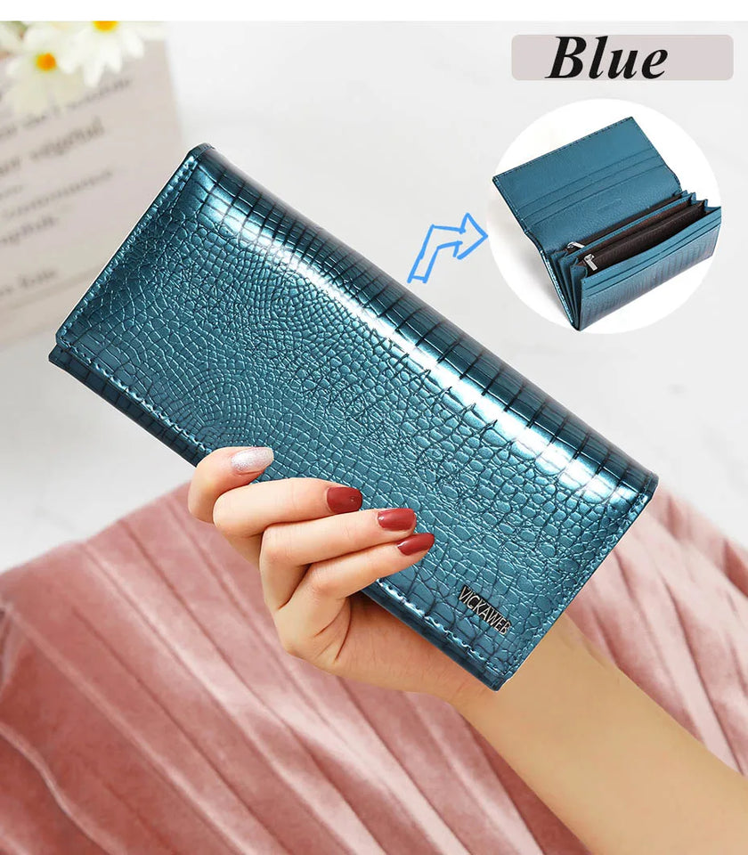 New Women Magnetic Hasp Wallet Genuine Leather Coin Purse Ladies Long Fashion Female Card Hold Money Bag AE501-1