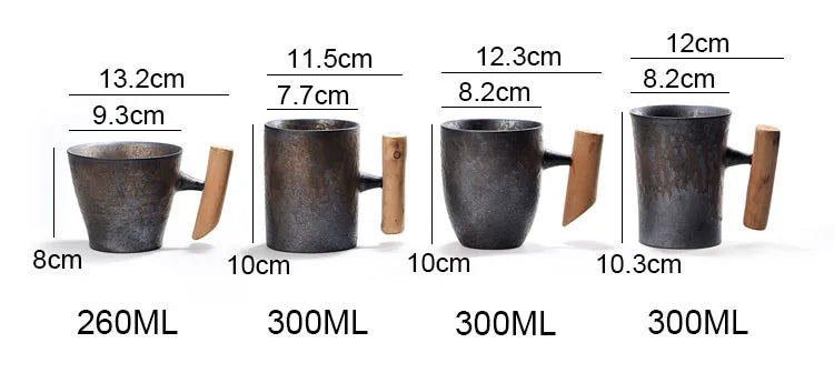 Japanese Vintage Tea Cup Set Ceramic Coffee Mug Rust Glaze Milk Cafe Cup with Wood Handle Water Cup Teacup Home Office Drinkware