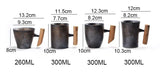 Japanese Vintage Tea Cup Set Ceramic Coffee Mug Rust Glaze Milk Cafe Cup with Wood Handle Water Cup Teacup Home Office Drinkware