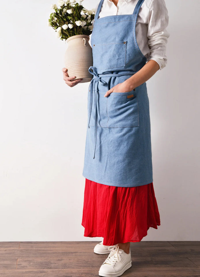 Cotton Denim Aprons Gardening Coffee Shop Kitchen Cooking Baking BBQ Cleaning Painting Restaurant Stylish Design Florist Apron
