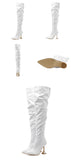 Eilyken White Pleated Leather Over The Knee Boots Fashion Runway Strange High Heels Sexy Zip Design Womans Shoes