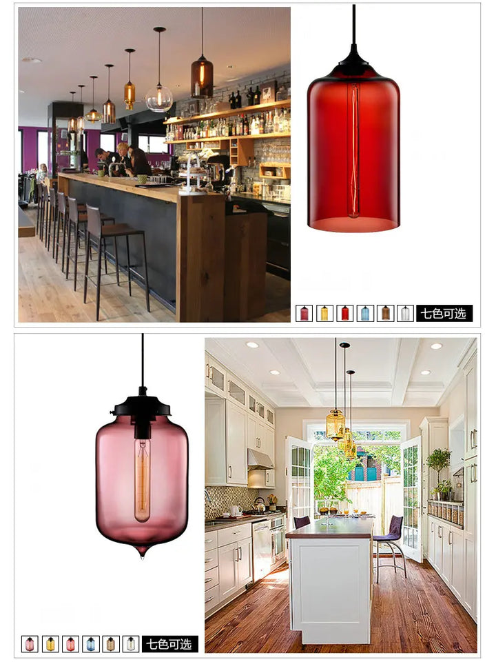 Modern Restaurant Chandelier Light Blown Colorful Glass  Lampshade Glass Ceiling Hanging Lamps Living Room Coffee Room Office