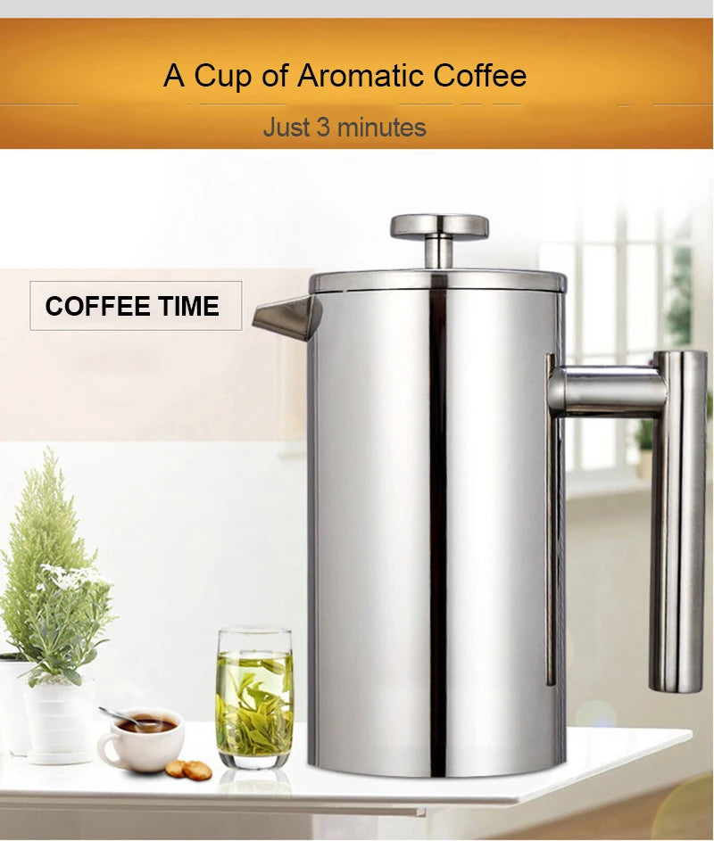 1.5L / 2L Coffee Maker French Press Stainless Steel Espresso Coffee Machine French Press Double-Wall Insulated Coffee Tea Maker