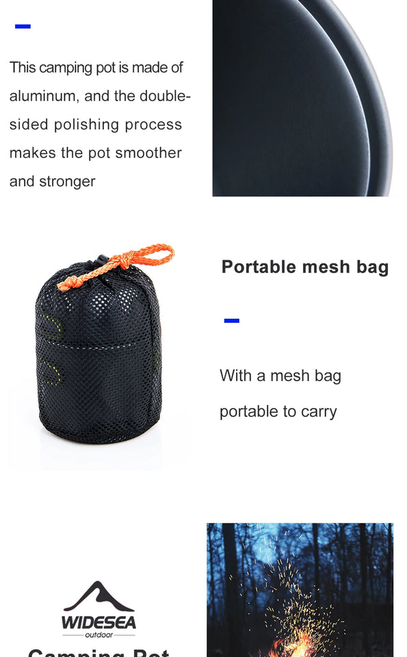 Widesea Ultralight Camping Cooking Utensils Outdoor Tableware Pot Set Hiking Picnic Travel Tourist Dishes Supplies Equipment