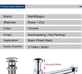 Bathroom Basin Bottle Trap Drain Modern Bathroom Sink P-Trap Set Pop Up Filter Chrome Basin Siphon Horse Accessory Renovation