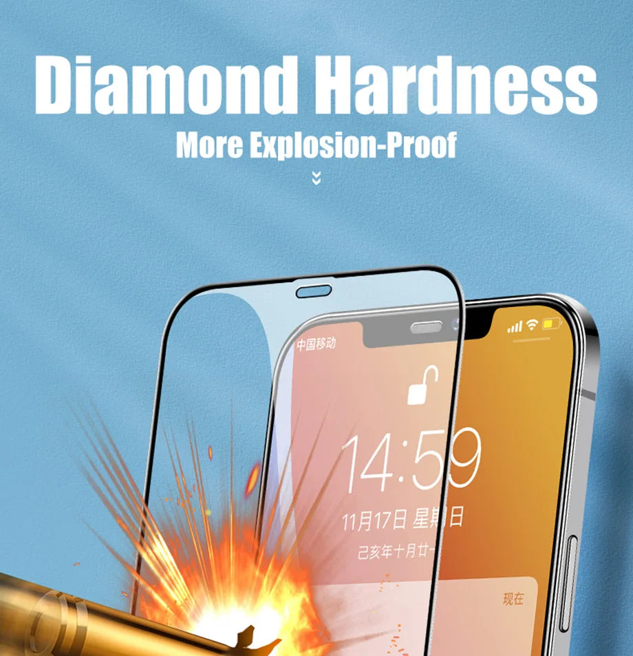 3-4PCS Full Cover Tempered Glass For iPhone 11 12 13 14 15 Pro Max Screen Protector For iPhone X XR Xs Max Protective Glass Film