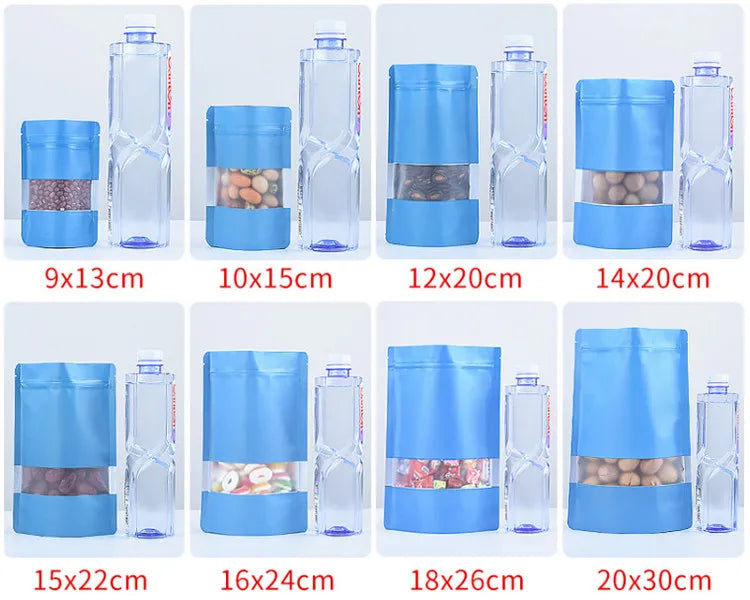 100PCS Stand-up Matte Aluminum Foil Window Ziplock Bag DIY Snack jewelry Spice Candy Customize Logo Brand Gift Storage Pouches