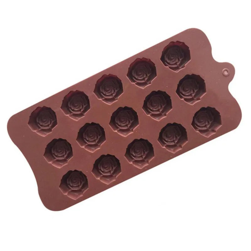 Coffee Chocolate Mould 15 Cavity Silicone Flower Rose Chocolate Cake Soap Mold Ice Trays Baking Mould Cake Decorating Tools