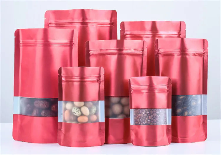 100PCS Stand-up Matte Aluminum Foil Window Ziplock Bag DIY Snack jewelry Spice Candy Customize Logo Brand Gift Storage Pouches