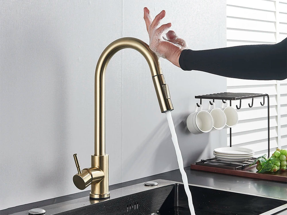 Smart Sensor Touch Kitchen Sink Faucet Brushed Nickel Poll Out Spout Black/Gold Sensor Faucets 360 Rotation Crane Two Functions
