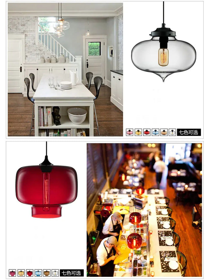 Modern Restaurant Chandelier Light Blown Colorful Glass  Lampshade Glass Ceiling Hanging Lamps Living Room Coffee Room Office
