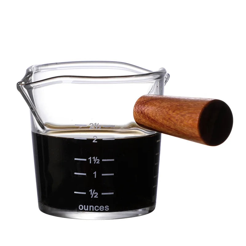 Wooden Handle Coffee Milk Cup 50-100ml Creative Italian Glass Coffee Measuring Cup