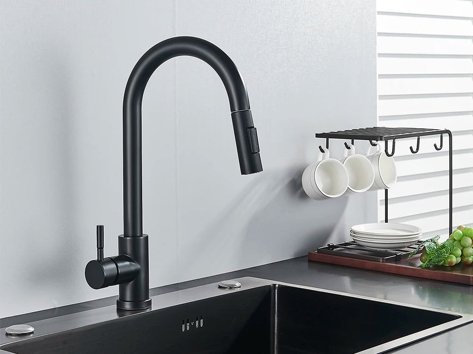 Smart Sensor Touch Kitchen Sink Faucet Brushed Nickel Poll Out Spout Black/Gold Sensor Faucets 360 Rotation Crane Two Functions