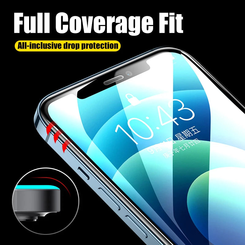 3-4PCS Full Cover Tempered Glass For iPhone 11 12 13 14 15 Pro Max Screen Protector For iPhone X XR Xs Max Protective Glass Film