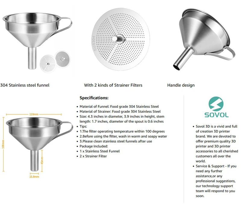 Sovol 3D Printer Resin Filter Funnel Stainless Steel Removable Double Strainer UV Resin Filter Cup For Mars Photon SLA/DLP/LCD