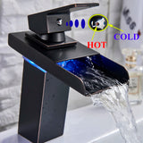 Black LED Bathroom Basin Faucet Temperature Induction Change Color Hot Cold Water Mixer Taps with Battery Box Deck Installation