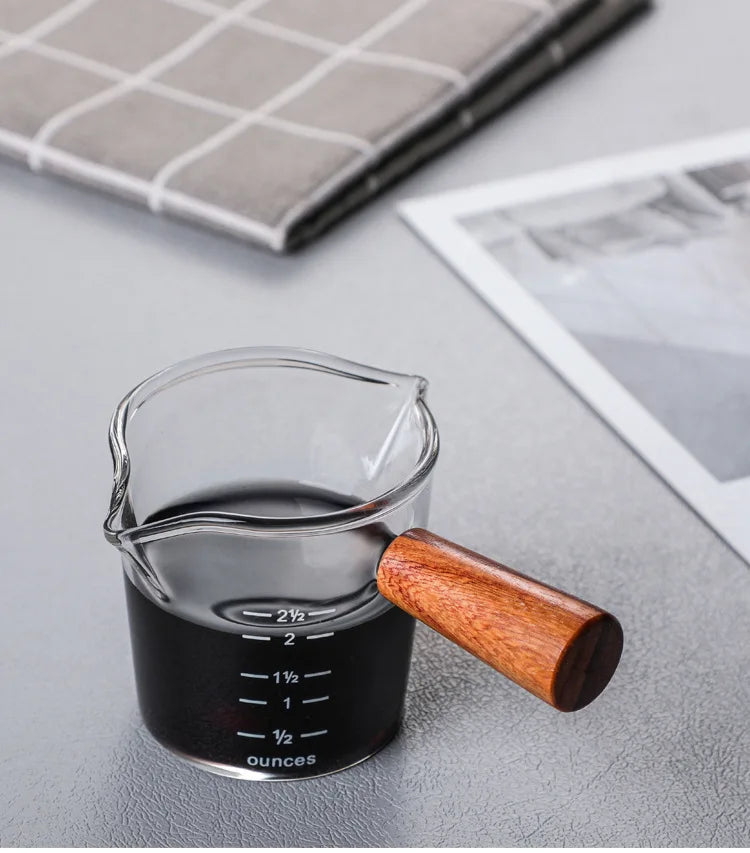 Wooden Handle Coffee Milk Cup 50-100ml Creative Italian Glass Coffee Measuring Cup
