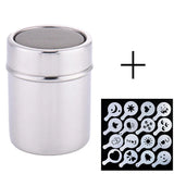 1pc Stainless Steel Chocolate Shaker Cocoa Flour Coffee Sifter+16Pcs Coffee Template Strew Flower Pad Spray Art Coffee Tools