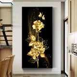 Abstract Golden Leaves and Flower Tree Oil Painting on Canvas Posters and Prints Wall Art Pictures for Living Room Cuadros Decor