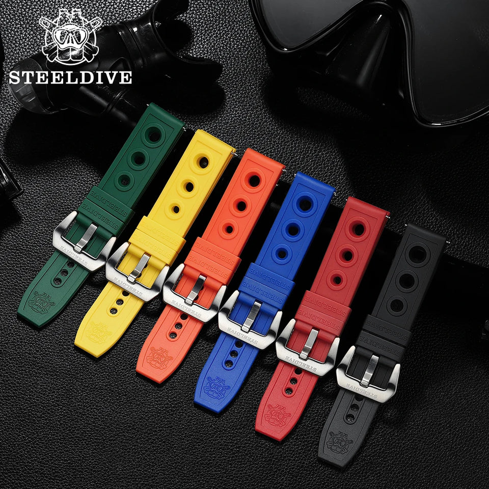 STEELDIVE Automatic Mechanical Strap Replacement Watch Bands Automatic Dive Watches Blue Rubber Strap 20/22mm