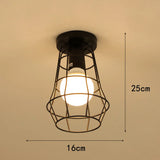 Vintage Ceiling Light Flush Mount Black Iron Lampshade Industrial E27 Pendant Light Grid Cage Bedroom Kitchen Living Room Coffee