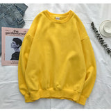 Woman Solid Color O-Neck Sweatshirt Casual Loose Fit Hoodie Harajuku Aesthetic Streetwear Velvet Pullover White Tops Korean Pop
