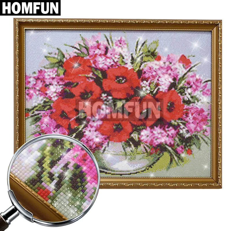 HOMFUN Diamond Painting Full Square/Round Drill 5D DIY "Rose flower car Tower" Daimond Embroidery Rhinestone Cross Stitch Decor