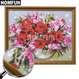 HOMFUN Diamond Painting Full Square/Round Drill 5D DIY "Rose flower car Tower" Daimond Embroidery Rhinestone Cross Stitch Decor
