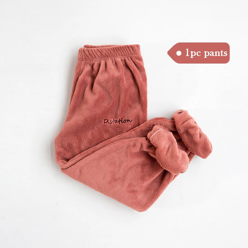 Women Winter Flannel Pajama Set Fleece Pajamas Sleepwear Homewear Thick Warm Velvet Female Suit Fall Sweatshirt Ladies Pyjama