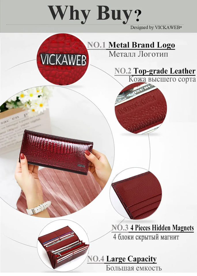 New Women Magnetic Hasp Wallet Genuine Leather Coin Purse Ladies Long Fashion Female Card Hold Money Bag AE501-1