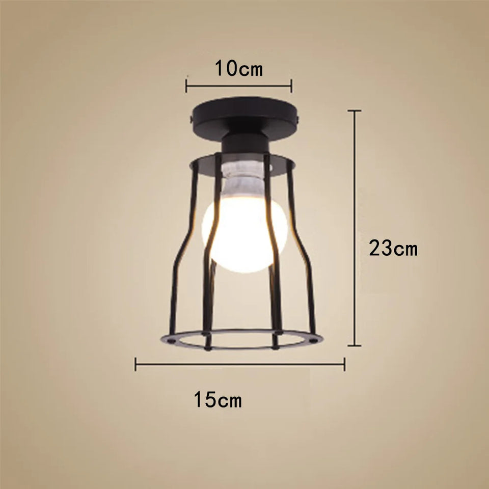Vintage Ceiling Light Flush Mount Black Iron Lampshade Industrial E27 Pendant Light Grid Cage Bedroom Kitchen Living Room Coffee