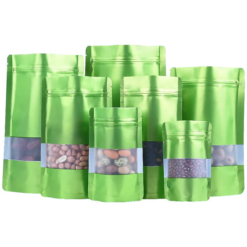 100PCS Stand-up Matte Aluminum Foil Window Ziplock Bag DIY Snack jewelry Spice Candy Customize Logo Brand Gift Storage Pouches