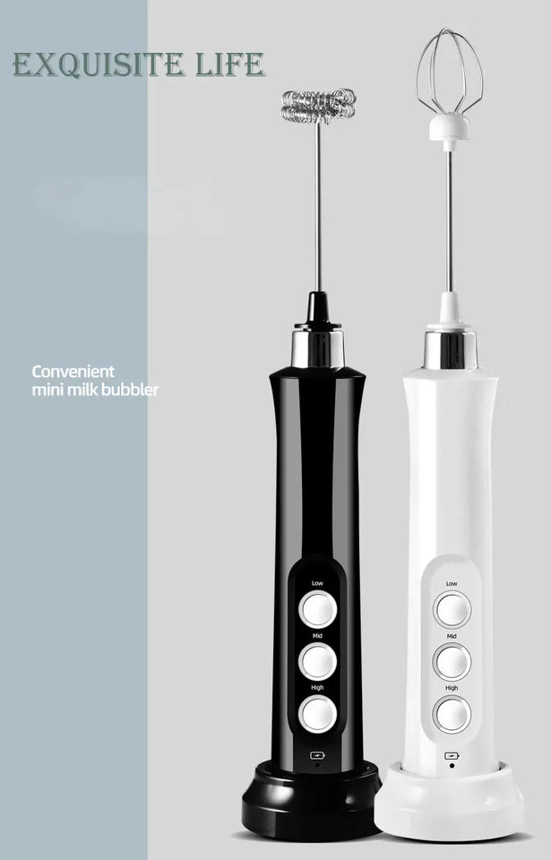 3 In 1 Wireless Rechargeable Electric Milk Frother Foam Maker Handheld Foamer High Speeds Drink Mixer Coffee Frothing Wand