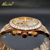 MISSFOX Men Watches 2021 Luxury Large Case With Baguette Full Diamond Quartz Wristwatch Chronograph Calendar Watch Droshipping