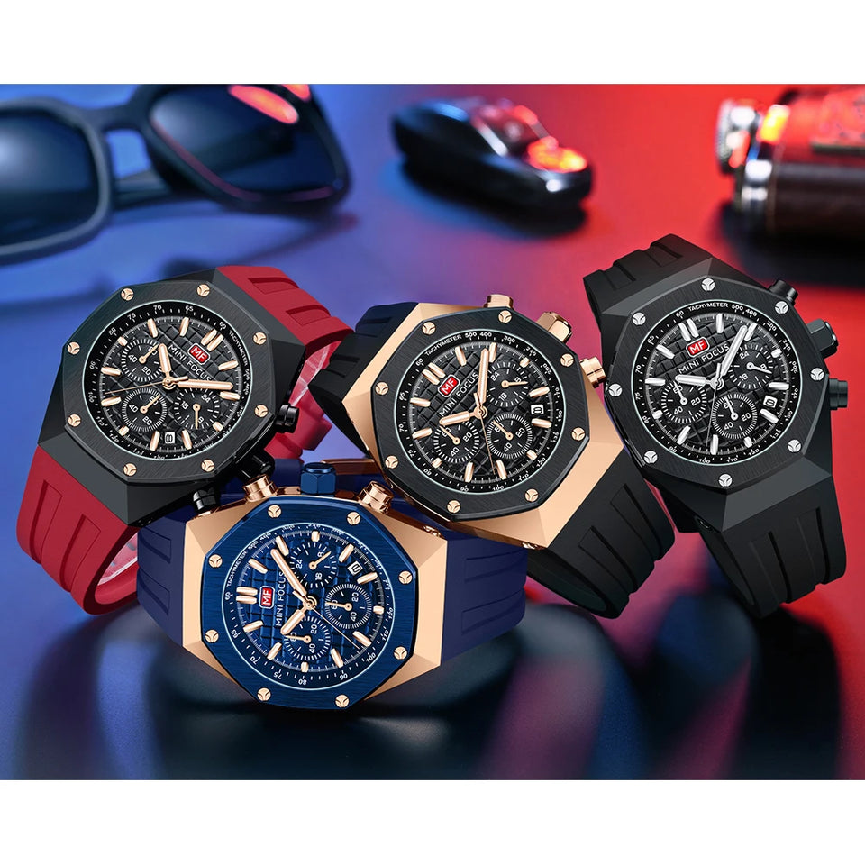 MINI FOCUS Watches Men Blue Silicone Strap Sport Watch Waterproof Luminous Chronograph Quartz Wristwatch часы мужские reloj 0417