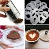 1pc Stainless Steel Chocolate Shaker Cocoa Flour Coffee Sifter+16Pcs Coffee Template Strew Flower Pad Spray Art Coffee Tools