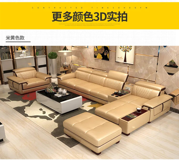 Living Room Sofa set furniture real genuine cow leather sofa recliner speaker bluetooth puff asiento muebles de sala canape cama