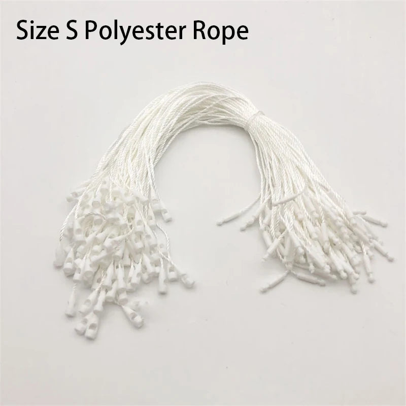 100PC /lot Plastic Tag White Beige Black Hang Tag Polyester Rope String Snap Lock Pin Loop Tie Fasteners