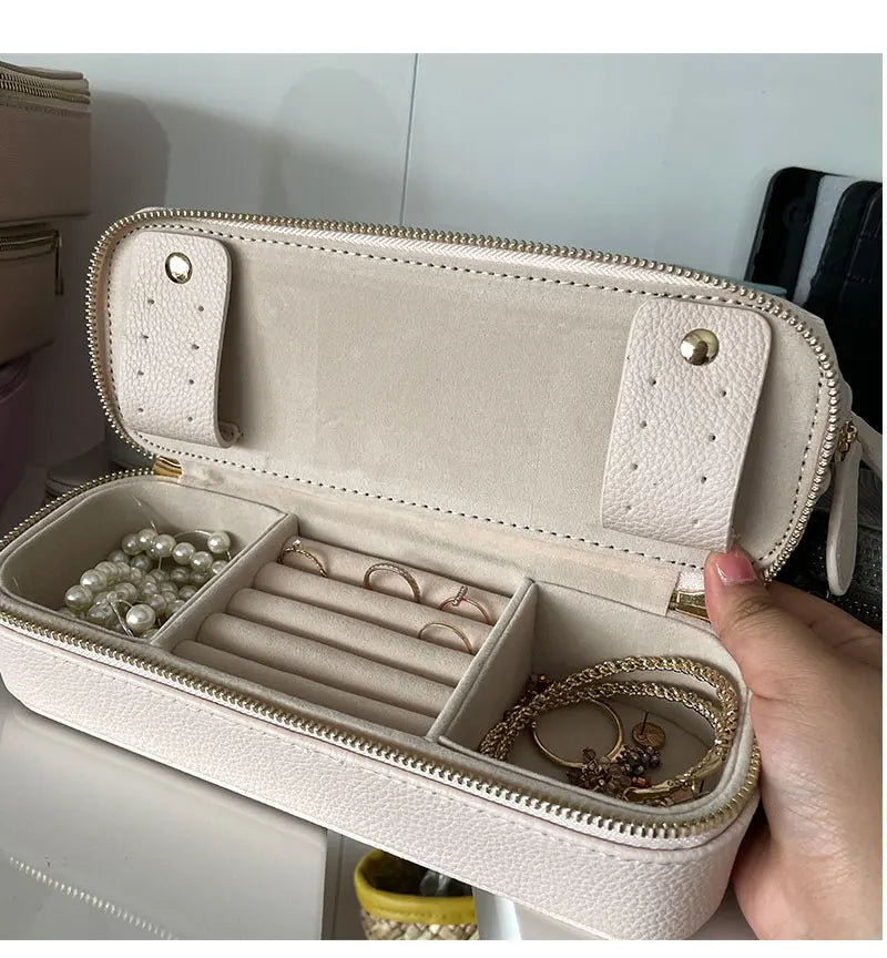 Personalized Cosmetic Bag Pu Leather Women Travel Makeup Bag with Jewelry Organizer Case 2 in 1 Ladies Travel Clutch Pouch