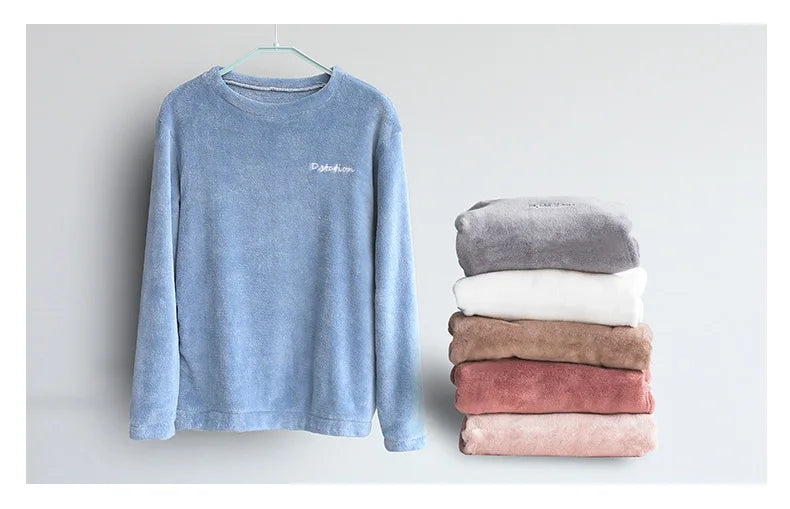 Women Winter Flannel Pajama Set Fleece Pajamas Sleepwear Homewear Thick Warm Velvet Female Suit Fall Sweatshirt Ladies Pyjama
